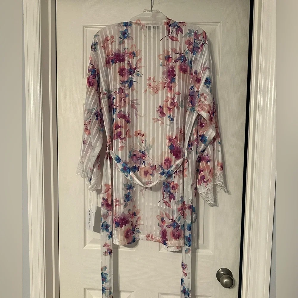 In Bloom by Jonquil Floral Sheer Robe w/ Lace Trim